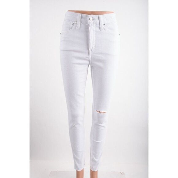 Madewell Womens Skinny Jeans 10" High Rise Sz 26 White Ripped Distressed Raw hem - Picture 1 of 8